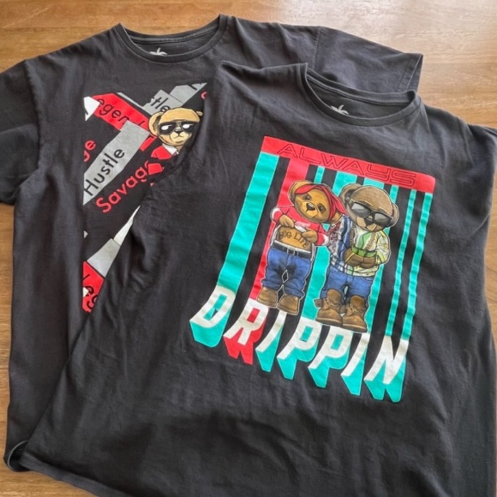 Vibes Savage Mens XL Shirt Lot (2)‎ Black Bear Hip Hop Drippin Short Sleeve